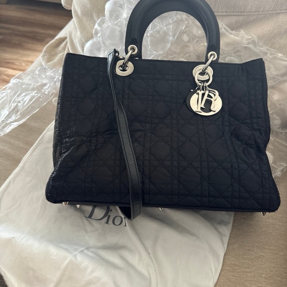 Christian Dior Black Cannage Quilted Nylon Medium Lady Dior Bag ****Authentic - Picture 3 of 14